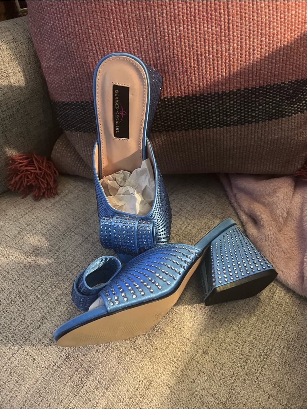 SHEIN Blue Rhinestone Wedge Slide Mules - Picture 2 of 4